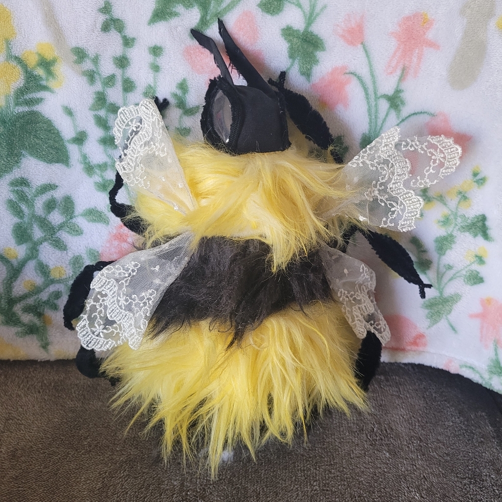Yellow and Black Bumblebee Plush Toy Handmade Sculpture OOAK Art Doll